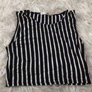 Sleeveless black and white striped crop top